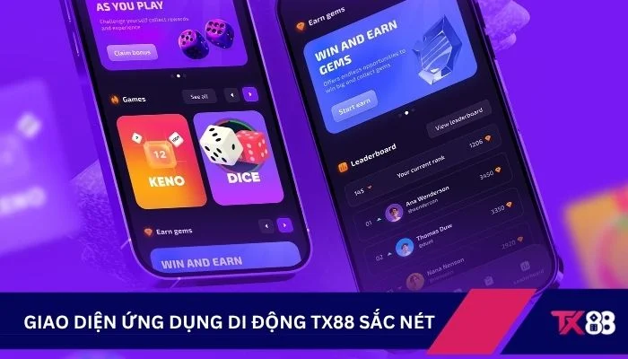 Giao diện ứng dụng di động TX88 sắc nét